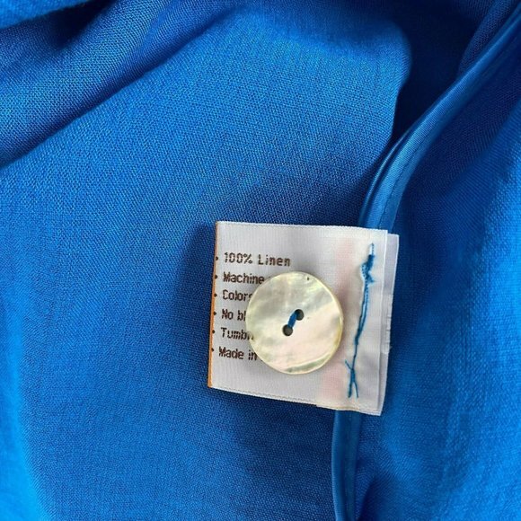 Fridaze Sailor Jacket Linen Button Up Collared V-neck‎ 3/4 Sleeve Blue Women M - Picture 11 of 11